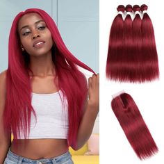 Red Burgundy Hair Bundles Red Burgundy Hair, Jerry Curl Hair, Red Weave Hairstyles, Red Weave, Straight Weave, Colored Weave, Lace Closure Hairstyles, Weave Hair, Straight Blonde Hair