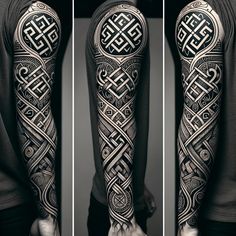 a man's full sleeve with an intricate design on his left arm and shoulder