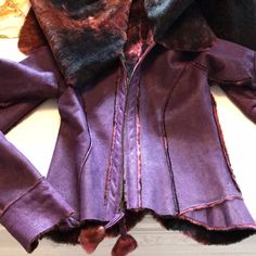 Boutique Jacket / Very Rare And Beautiful Piece / Soft Textured Leather On One Side And Soft Patterned Fur (Might Be Faux, Not Sure) On The Other. Lots Of Awesome Detailing On This / 2 Way Zipper And Could Also Wear Reversed Purple Jacket, 2 Way, Leather Jackets, Very Rare, Color Purple, Size 2, Leather Jacket, Jackets For Women, Jackets & Coats