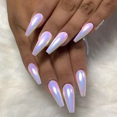 🦄🦄🦄 Holographic Nails Acrylic, Hallographic Nails, Bright Acrylic Nails, Shape Nails, Unicorn Nails, White Acrylic Nails, Her Nails, Coffin Shape, Coffin Shape Nails