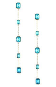 Dainty baguette-cut crystal stations bring elegant sparkle to linear drop earrings crafted from lustrous 18-karat-gold plate. 4" drop; 1/4" width Post back Glass/18k-gold plate Imported Ankle Chain, Earring Crafts, Baguette Cut, Keep Jewelry, Cute Jewelry, Ring Bracelet, Necklaces Bracelets, Gold Jewelry, 18k Gold