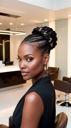 Black Braided Wedding Hairstyles, Cute Natural Hairstyles Ponytail, Goddess Braid Updo, Elegant Braids For Black Women, Bridal Braids Black Women, Professional Braids For Work, Braided Bun For Black Women, Halo Braid Natural Hair, Bun Twist