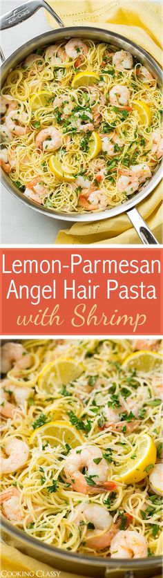 lemon parmesan angel hair pasta with shrimp is an easy and delicious dinner recipe