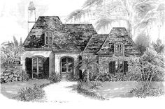 a black and white drawing of a house