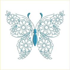 a butterfly with flowers on it's wings is shown in the shape of a cross stitch