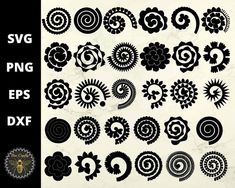 various black and white circular designs on a marble background with the text svg png files eps dxf