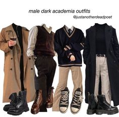 Masculine Presenting Outfits, Academia Outfits Masculine, Masc Academia Outfits, Masculine Dark Academia Outfits, Masc Dark Academia Outfits, Masc Dark Academia, Academia Aesthetic Outfit, Student Aesthetic, Dark Academia Outfits