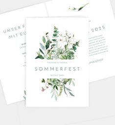 some cards with flowers on them and the words sommefest written in white ink, sitting next to each other