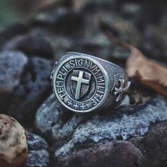 Knights Templar Ring ⋆ Buy online - $245 ⋆ Silver ring (crosses and shield) Symbolic Hallmarked Signet Ring For Commemoration, Elegant Silver Engraved Ring For Commemoration, Sterling Silver Spiritual Rings With Polished Finish, Sterling Silver Rings With Polished Finish In Spiritual Style, Spiritual Sterling Silver Rings With Polished Finish, Sterling Silver Signet Ring With Engraving For Commemoration, Elegant Silver Signet Ring For Commemoration, Symbolic Rings With Polished Finish For Commemoration, Symbolic Sterling Silver Engraved Ring For Commemoration