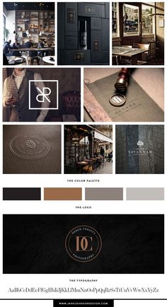 the website design for an upscale restaurant with black and brown colors, including gold accents