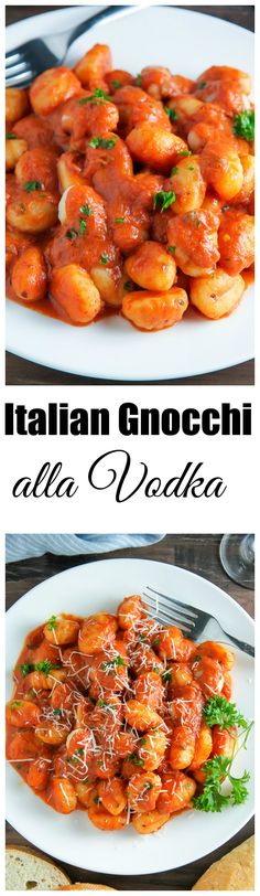 italian gnocchi alla vodka with shrimp and tomato sauce