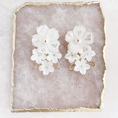 two white flowers sitting on top of a tray