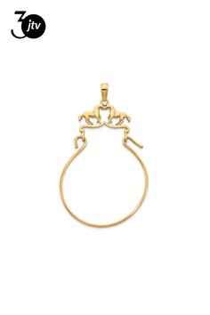 14k yellow gold polished charm holder pendant with double horse design at the top. Measures approximately 1 3/4"L x 1"W. Charm Holder Pendant, Gold Horse, Charm Holder, Horse Designs, Gold Polish, At The Top, The Top, Yellow Gold, Horses