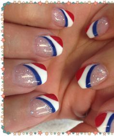 July 4 Nails, Red Sparkle Nails, White And Blue Nails, Theme Nails, Cruise Nails