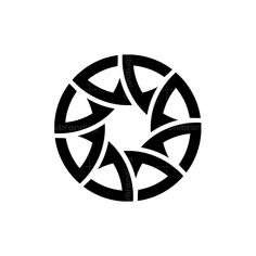 a black and white circular design with four intersecting lines in the center, on a white background