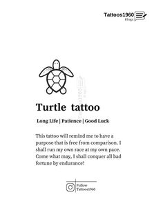 a turtle tattoo on the back of a white sheet with black lettering and an image of a