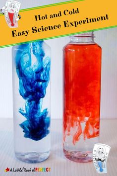 two vases with blue and red liquid in them, one is filled with water