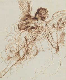 a drawing of an angel with its wings spread