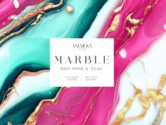 the marbie hot pink and teal marble wallpaper is featured in this image