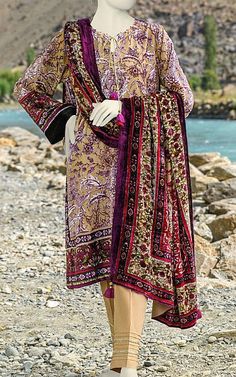 Tan/Purple Palachi Suit -  Pakistani Winter Dresses Pakistani Winter Dresses, Junaid Jamshed, Suit Pakistani, Winter Suits, Suits For Sale, Winter Dress, Shirt Fabric, Winter Dresses, Winter Collection