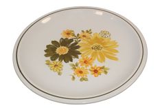 a white bowl with yellow flowers painted on it