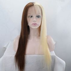 Cruella Style, Half Blonde Half Brown, Full Lace Wig Human Hair, Virgin Hair Wigs, Brazilian Remy Hair, Yellow Hair