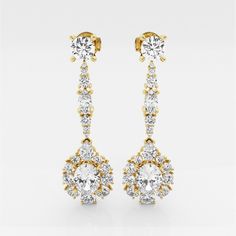 Badgley Mischka 13 1/2 ctw Oval Lab Grown Diamond  Dangle Earrings 18K Yellow Gold FG, SI1+ Suspender Earrings, Diamond Dangle Earrings, Jewelry Patterns, Lab Created Diamonds, Badgley Mischka, 18k Rose Gold, Fashion Earrings, Lab Grown, Lab Grown Diamonds