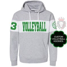 Customize this Volleyball design with your team colors, then on the sleeve is the player's number and a Volleyball, and then finally on the back is the player's last name. This design is a great gift for Volleyball players, Volleyball Coaches, Volleyball girlfriends, or yourself. The listing is for one garment. To order... 1. Select the size you would like, then the color for the garment. 2. Fill out the personalization section. 3. Then add to cart. To order more than one item of the same style, size, and color increase the quantity in your cart. 4. To make multiple orders repeat the steps. 5. Finally, cash out. Unisex hoodies are 60/40 cotton/polyester sueded fleece, double-needle stitched throughout, three-piece jersey lined, contrast-color hood with sewn eyelets and contrast-color drawc Team-colored Varsity Hoodie For Sports Events, Team Spirit Moisture-wicking Sweatshirt For Sports Events, Sporty Hoodie For Sports Events In Athletic Heather, Customizable Team-colored Sweatshirt For Sports, Customizable Sporty Hoodie For Game Day, Sporty Hoodie For Team Events And Sports Season, Collegiate Moisture-wicking Hoodie For Sports, Team-colored Sweatshirt With Team Name For Sports, Team Spirit Hoodie With Team Name For Sports Events