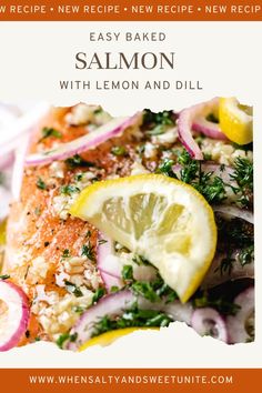 salmon with lemon and dill on a bed of rice, garnished with parsley