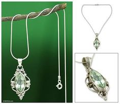 Prasiolite pendant necklace, 'Clarity' - Prasiolite pendant necklace Sparkly Necklace, Necklaces Pendant, Jewelry Chain, Quartz Jewelry, Green Quartz, Jewelry Online Shopping, Chain Pendants, Pendant Jewelry, Jewelry Shop