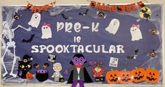 a bulletin board decorated with halloween decorations and words that read pee - k is spooktacular