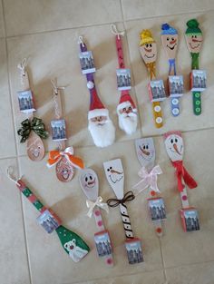 a group of toothbrushes decorated with santa's faces