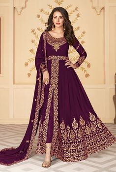 Designer Georgette Anarkali Suit Stitching Option - We will email you the measurement guide to confirm your size. FABRIC: Georgette and Dull Santoon with inner DUPPATA FABRIC: Georgette COLOR: Purple WORK: Embroidery SIZE: Can be stitched up-to 48" inches The product will be shipped within 1 - 2 weeks from the date of purchase. Product is returnable if un-Stitched This product qualifies for free shipping For any Rush/Urgent orders please email us at customercare@desiroyale.com We will try our be Purple Anarkali, Georgette Anarkali Suits, Indian Suits For Women, Suits Punjabi, Punjabi Salwar, Georgette Anarkali, Kameez Designs, India Wedding, Dress Models