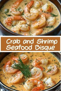 crab and shrimp seafood bisque in a skillet