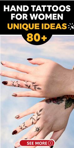 two hands with tattoos on their fingers and the words hand tattoos for women unique ideas 80 +