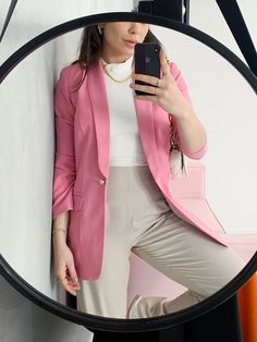 Beige Trouser, Blazer Rosa, Cardigan Rosa, Look Rose, Formal Blazer, Blazer Casual, Beige Outfit, Outfit Pink