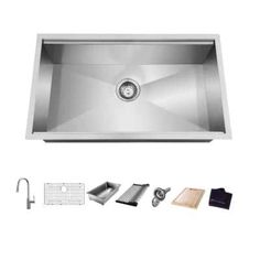 stainless steel kitchen sink with accessories