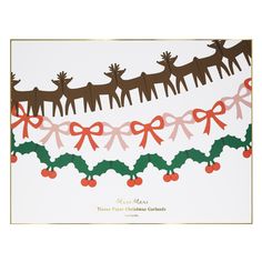 a christmas card with reindeers and holly garland