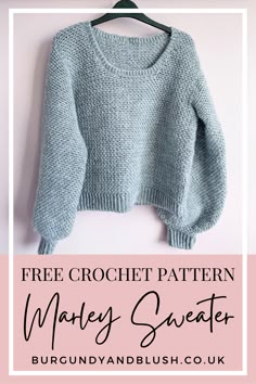 the free crochet pattern for a cropped sweater is shown on a hanger