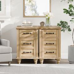 a living room scene with focus on the dresser