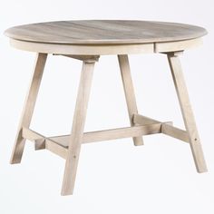 a round wooden table with two legs