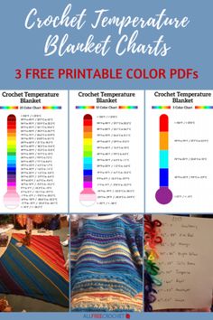 crochet temperature blanket chart with 3 free printable color options for each item