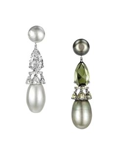 Boghossian Jewellery, Hemmerle Jewelry, Diamond Paintings, Jewelry Pearl, Colorless Diamond, Mismatched Earrings, Diamond Earring, Pearl Design, Natural Pearl