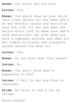 the text is written in black and white on a piece of paper that says, rowan you would die for her?