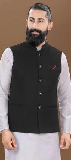 Black and Grey color Nehru Jacket in Jacquard fabric with Weaving work Traditional Black Blazer For Winter, Traditional Black Winter Blazer, Winter Semi-formal Black Bandhgala, Traditional Black Nehru Jacket For Winter, Traditional Black Formal Outerwear, Traditional Black Outerwear For Work, Black Stand Collar Blazer For Semi-formal Occasions, Black Semi-formal Blazer With Stand Collar, Black Festive Outerwear For Work