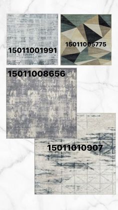 four different types of rugs with numbers on them