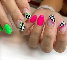 Racing Nails, Rodeo Nails, Checkered Nails, Western Nails, Country Nails, Retro Nails, May Nails, Hippie Nails