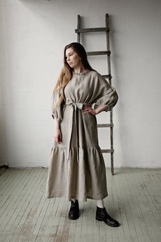 This oversized dress is made from 100% soft and washed linen. Details: - Composition: 100% Oeko-Tex certified linen - Colour: natural - Dropped shoulders - Linen belt - Ruffle skirt and neckline - Size: One size - fits all - Medium weight linen - Linen care: machine wash gentle; tumble dry low, ironing optional - The price is for one dress, other pictured items are not included Measurements: Length (from neck down) - 125 cm (49,2 in) Chest width - 140 cm (55,1 in) Sleeve length (from collar) - 6 Pink Linen Dress, Kimono Style Dress, Natural Linen Dress, Cute Cardigans, Oversized Dress, Pink Linen, Kimono Dress, Ruffle Skirt, Cute Skirts