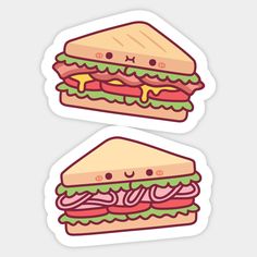 two stickers that have sandwiches on them