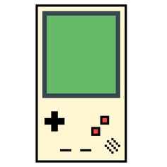 an old computer gameboy with a green screen and two red squares on the front